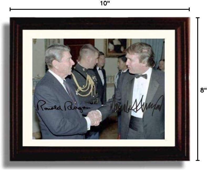 Framed Photo: Ronald Reagan and Donald Trump Autograph Replica Print