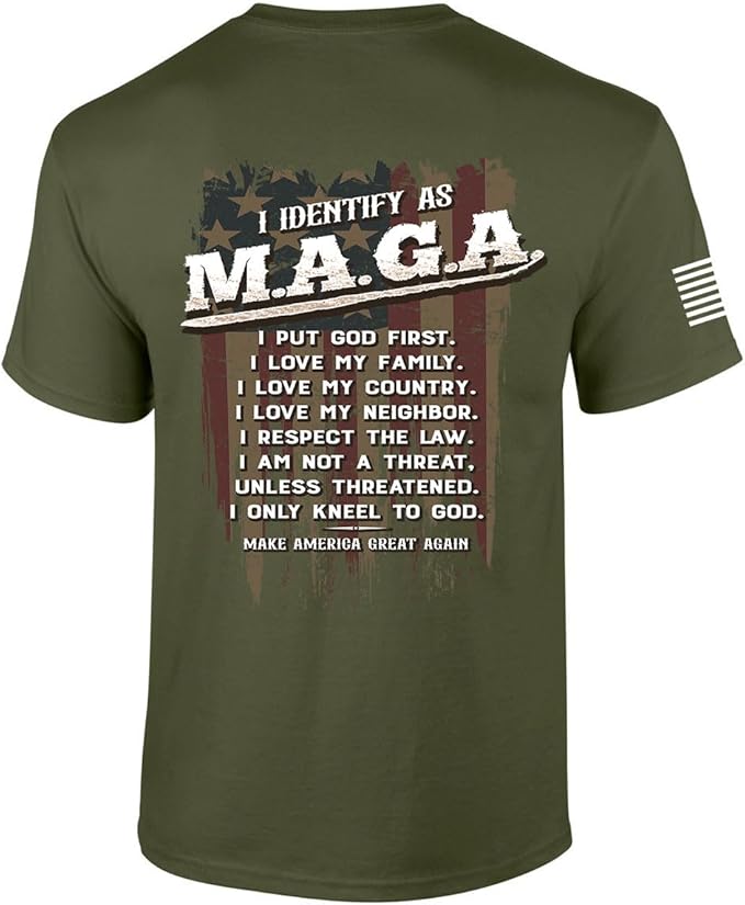 Mens Trump Tshirt I Identify As MAGA Distressed Flag Short Sleeve T-Shirt