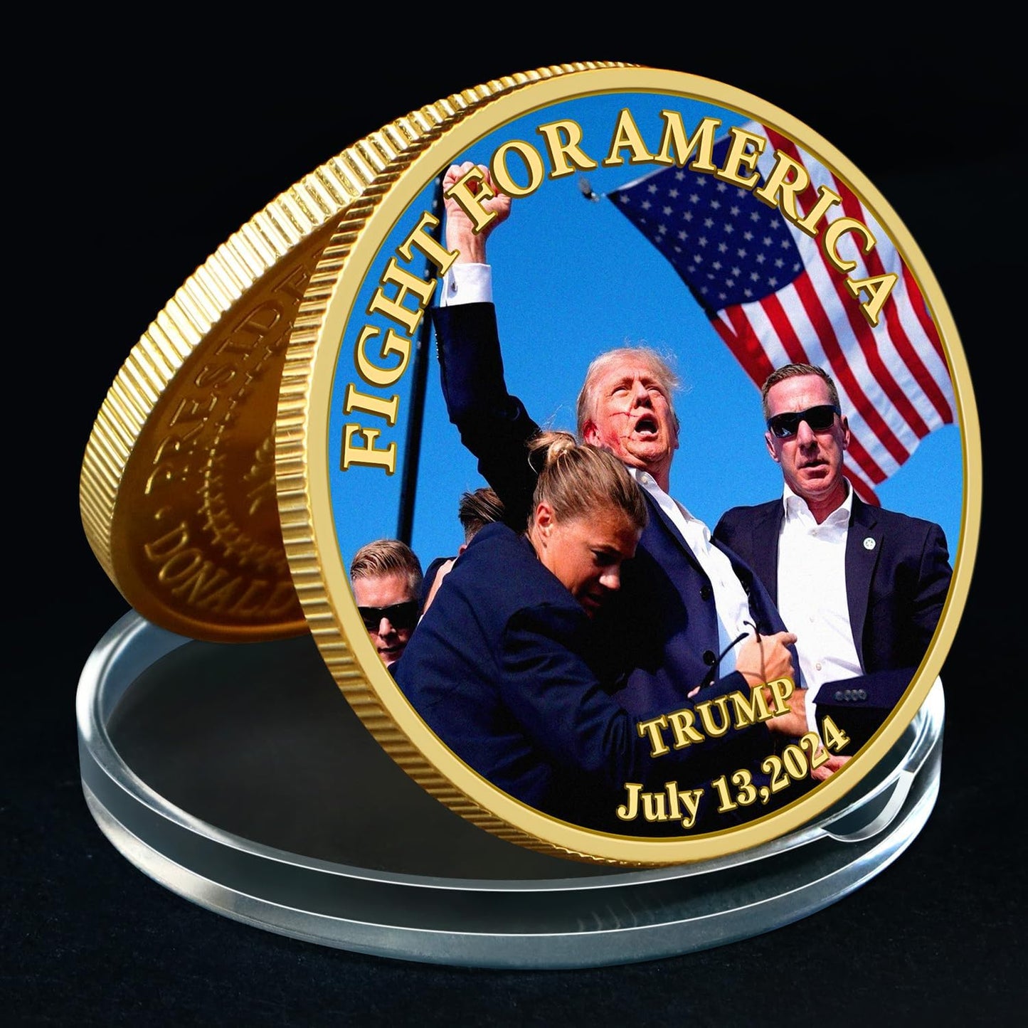 Trump Coin 2024-24kt Gold Plated Trump Fight Coin, Trump Merchandise Commemorating The Trump Shot - Ideal Collectible/Gifts for Trump Supporters,1 pc