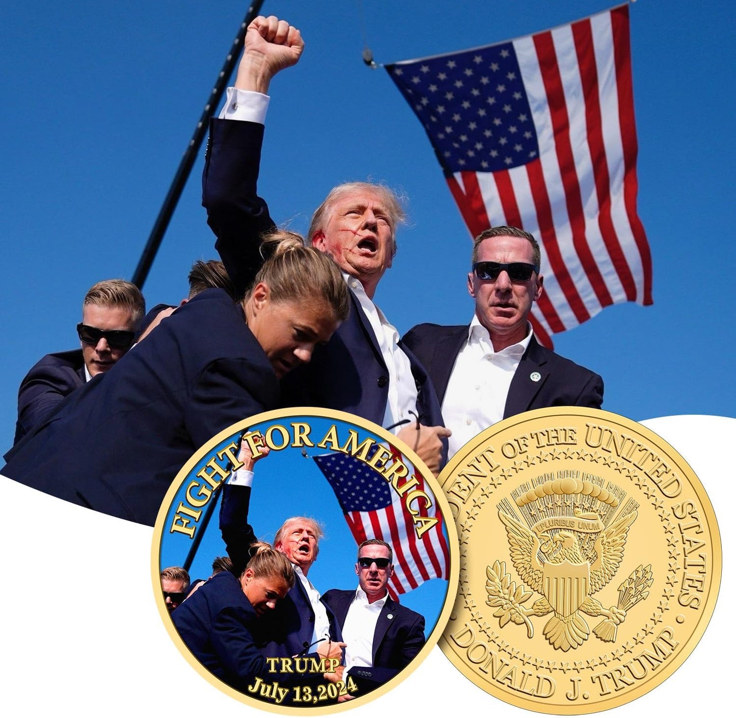 Trump Coin 2024-24kt Gold Plated Trump Fight Coin, Trump Merchandise Commemorating The Trump Shot - Ideal Collectible/Gifts for Trump Supporters,1 pc