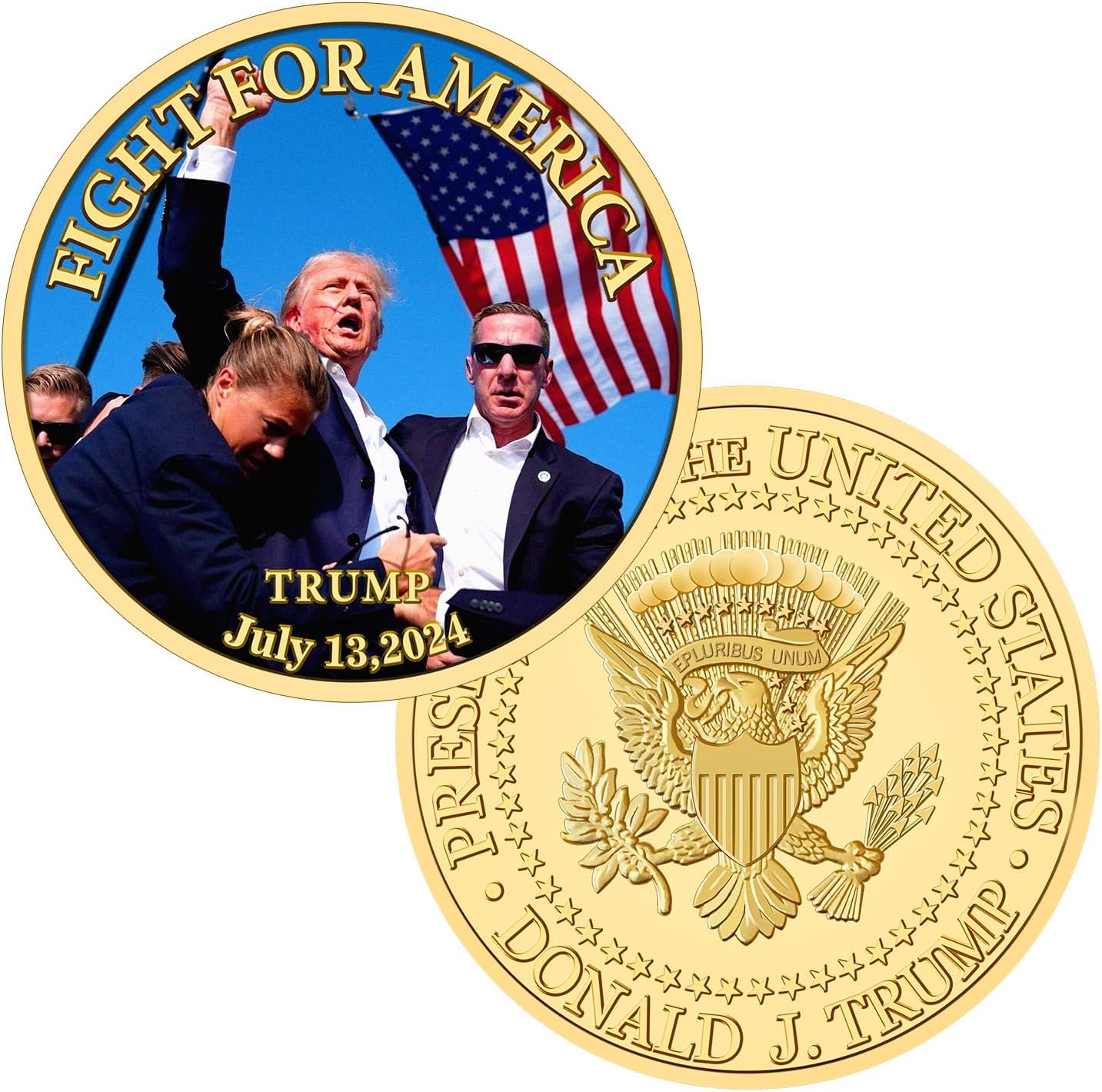Trump Coin 2024-24kt Gold Plated Trump Fight Coin, Trump Merchandise Commemorating The Trump Shot - Ideal Collectible/Gifts for Trump Supporters,1 pc