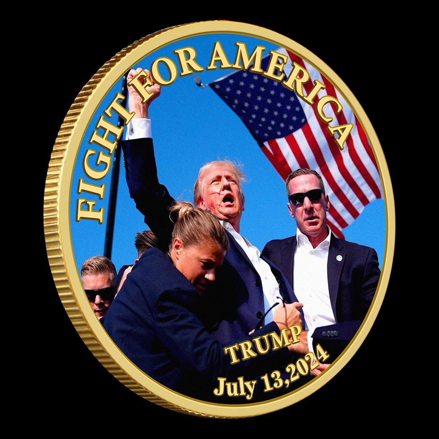 Trump Coin 2024-24kt Gold Plated Trump Fight Coin, Trump Merchandise Commemorating The Trump Shot - Ideal Collectible/Gifts for Trump Supporters,1 pc