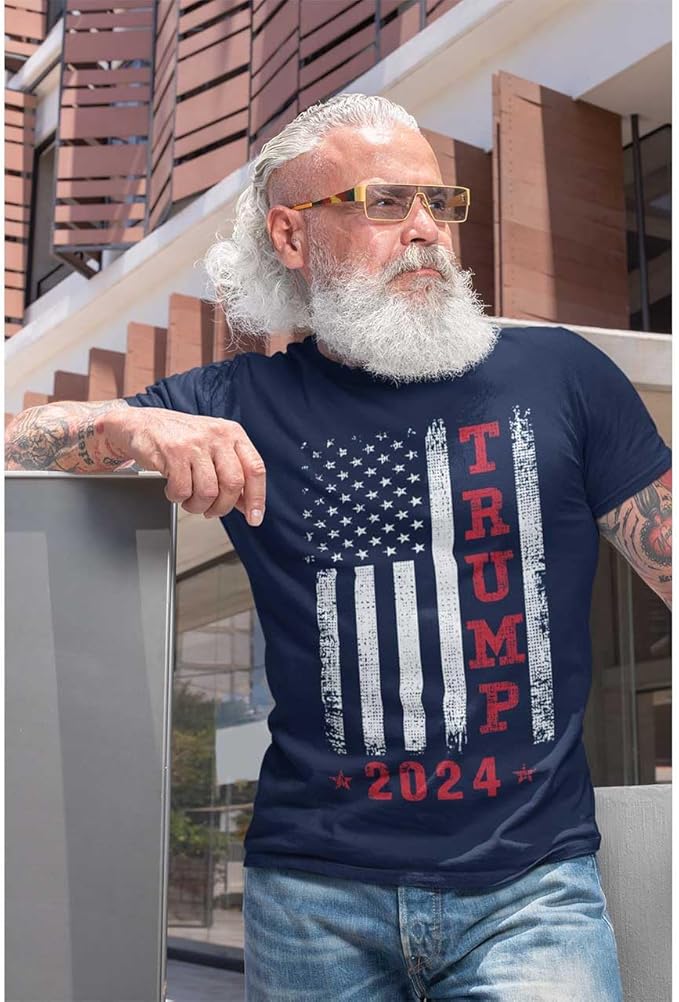 Trump 2024 American Flag Vintage T-Shirt, Trump T Shirts for Men, Adult Short Sleeve Shirt