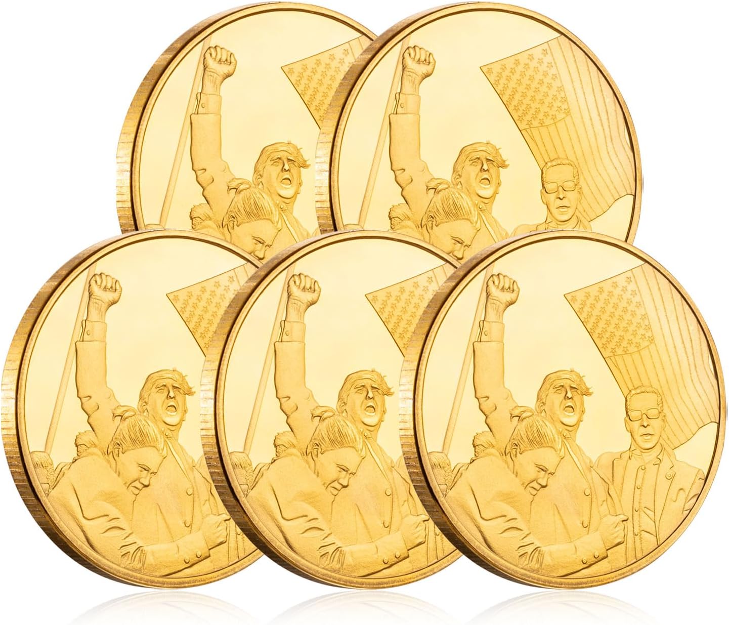 Donald Trump Assassinated Coins 2024 Shooting Collection Medal Trump Fighting for America Collectible Coin (5 Pieces Gold-Gold)