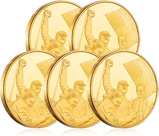 Donald Trump Assassinated Coins 2024 Shooting Collection Medal Trump Fighting for America Collectible Coin (5 Pieces Gold-Gold)