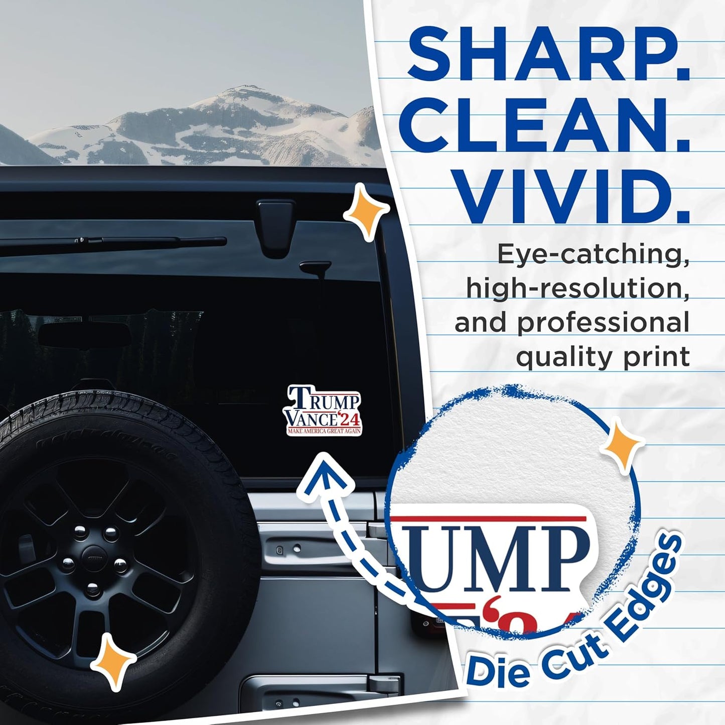 (2 Pack) Trump Vance 2024 Stickers - Trump for President 2024-2024 Election - 5 Inches On Longest Side - Premium Vinyl - for Cars, Trucks, Skateboards, Laptops - Made in USA - TV003