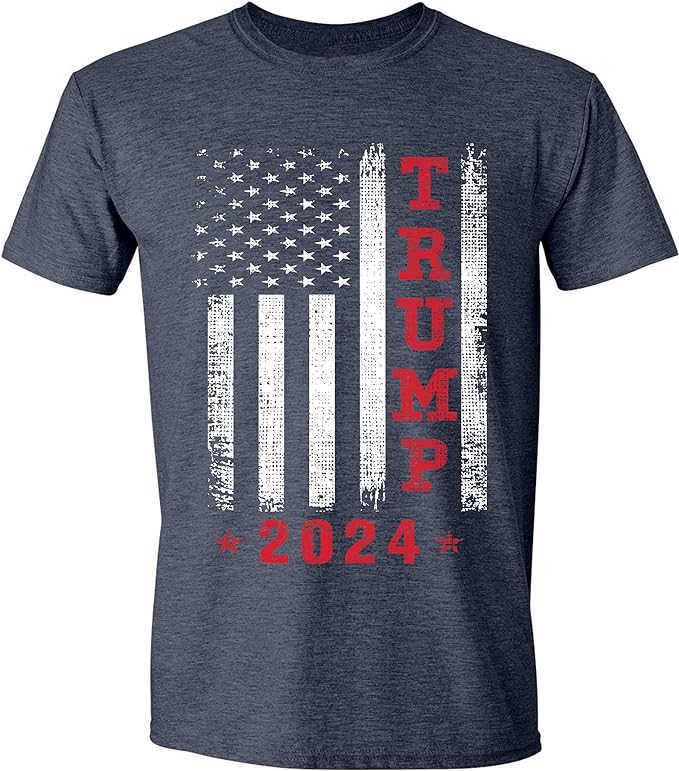 Trump 2024 American Flag Vintage T-Shirt, Trump T Shirts for Men, Adult Short Sleeve Shirt