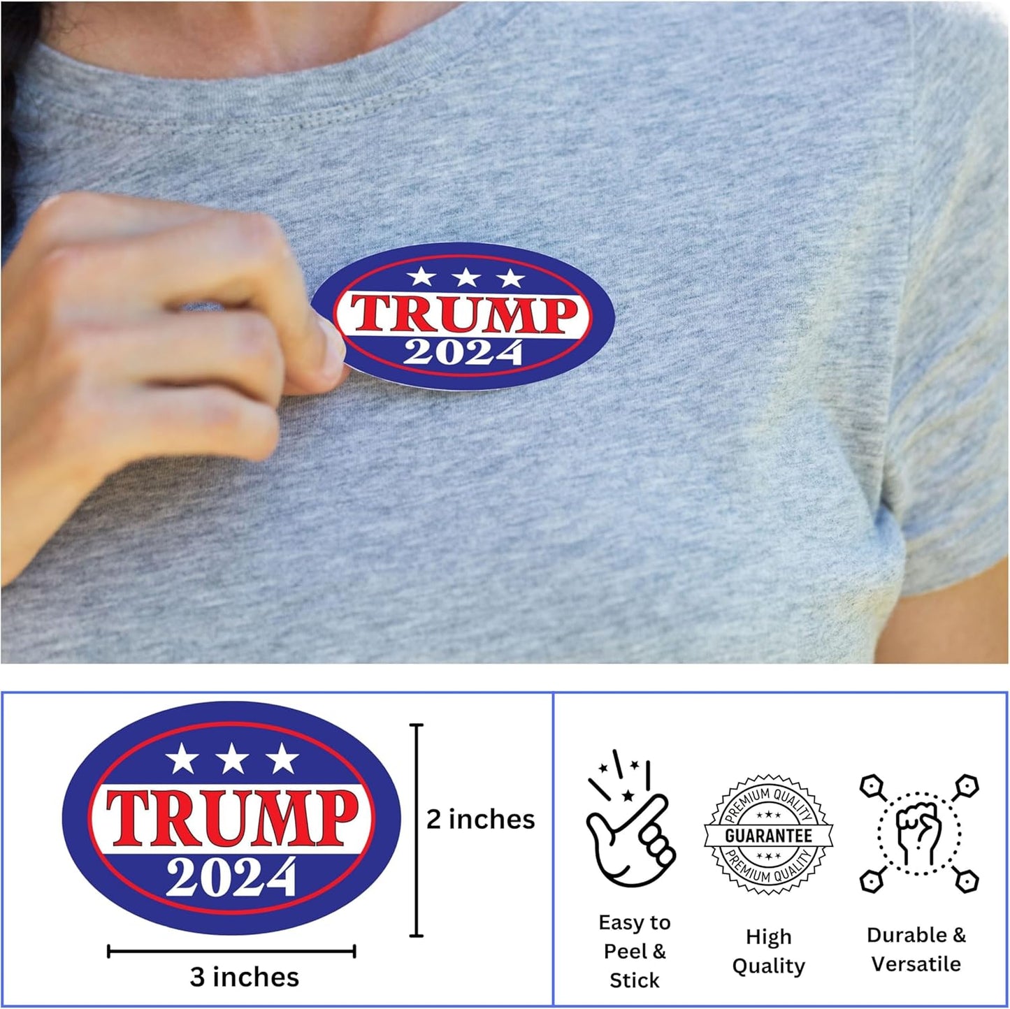 Trump 2024 Oval Shaped Stickers - Express Your Patriotism with Premium Stickers - Make America Great Again - Decals for Laptops, & Water Bottle (1 Roll – 250 Stickers)