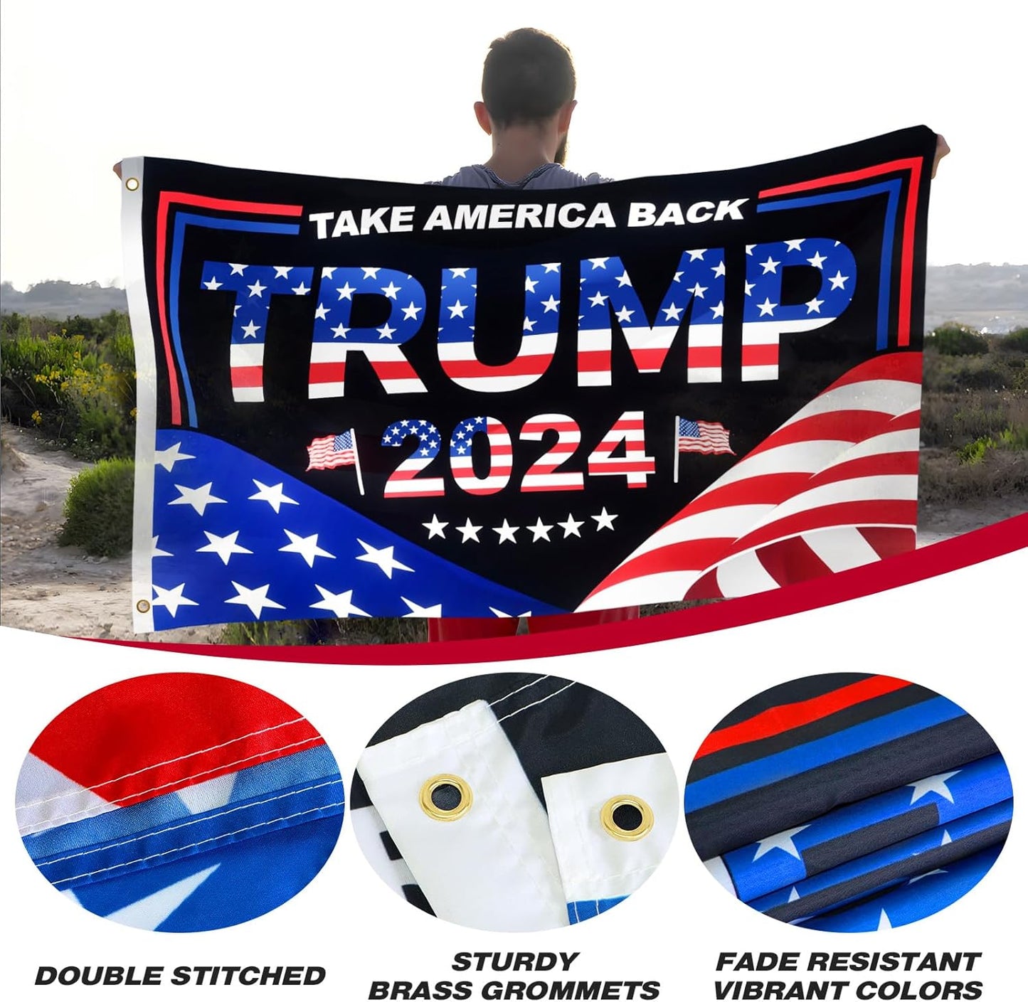 Trump 2024 Flag 3x5 FT President Trump Flag Take America Back Banner Indoor Outdoor 1 Ply With Vivid Patriotic Colors Design UV & Fade Resistant 2 Brass Grommets