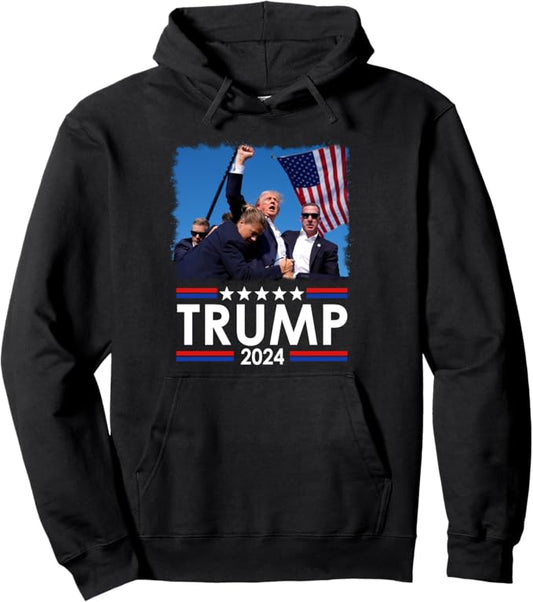 Trump Fist Pump Shot At Trump 2024 Trump Survives Rally Pullover Hoodie