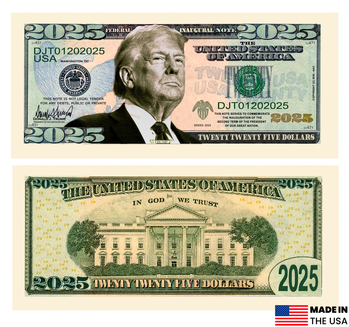 Donald Trump 2025 Presidential Inaugural Novelty Dollar Bills- Limited Edition Novelty Dollar Bills