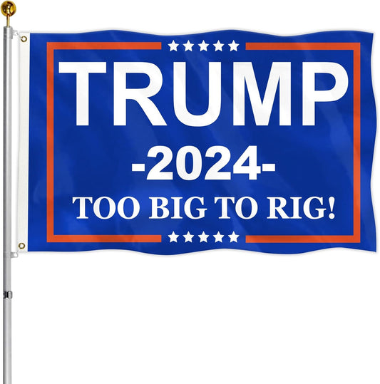 Trump 2024 Flag 3x5 Ft Double Side Trump Too Big Too Rig Flags Banner with Vivid Color and Brass Grommets for Outside Garden Yard Decorations