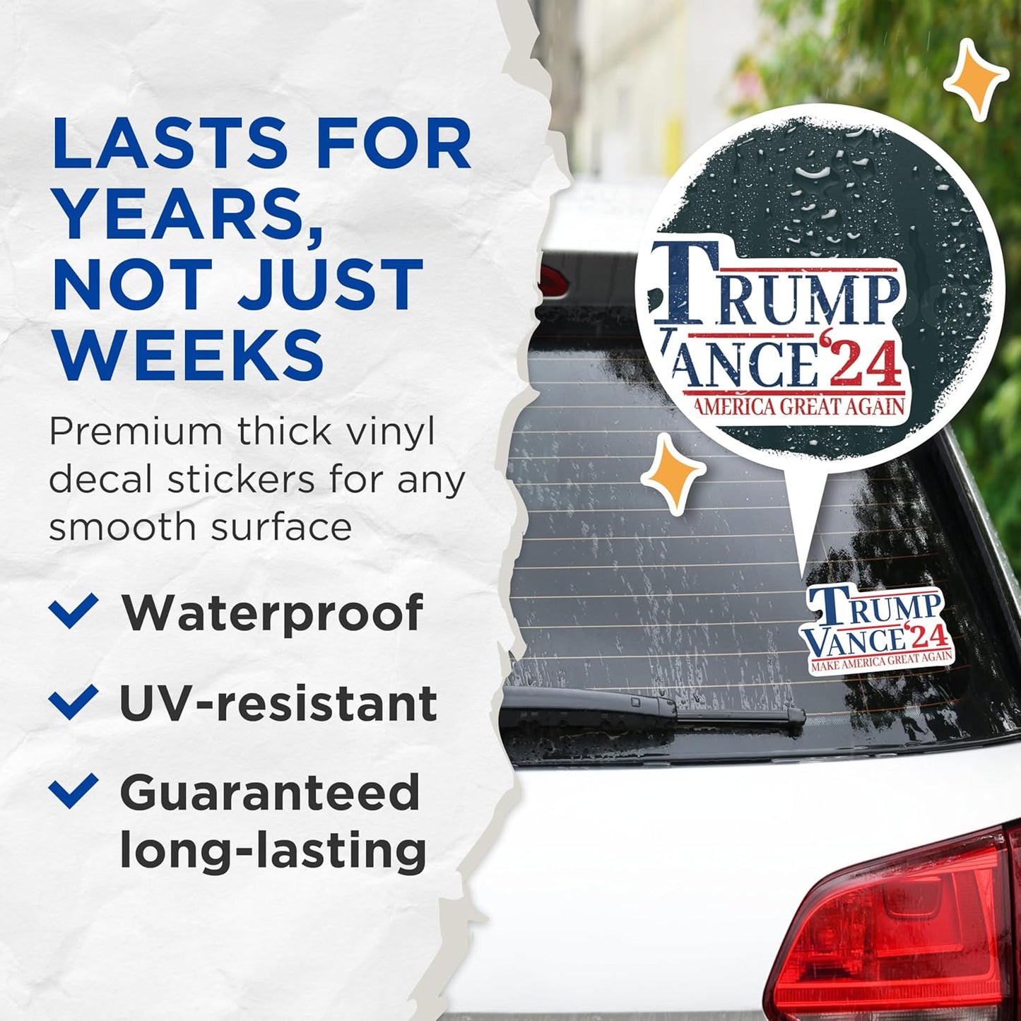 (2 Pack) Trump Vance 2024 Stickers - Trump for President 2024-2024 Election - 5 Inches On Longest Side - Premium Vinyl - for Cars, Trucks, Skateboards, Laptops - Made in USA - TV003