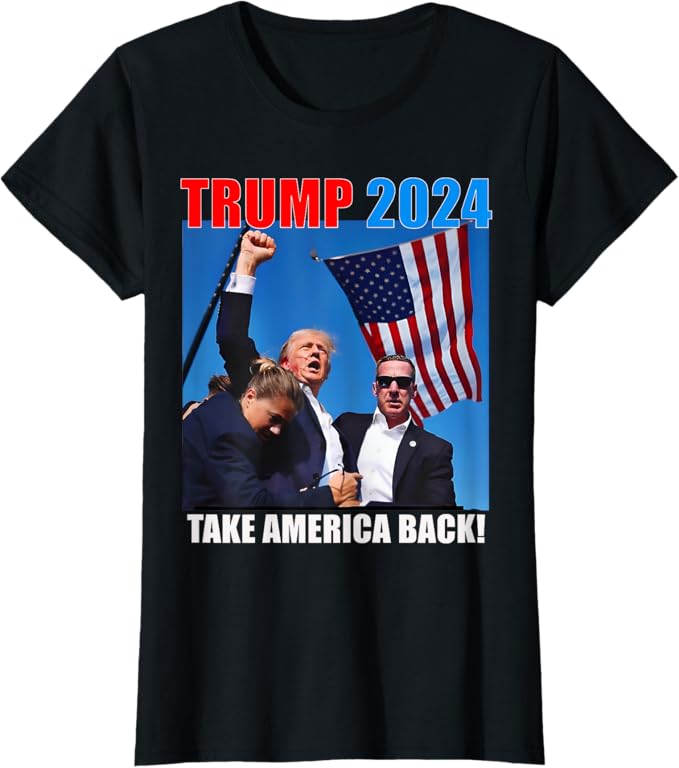 Donald Trump 2024 Take America Back American Flag Patriotic T-Shirt (Woman)