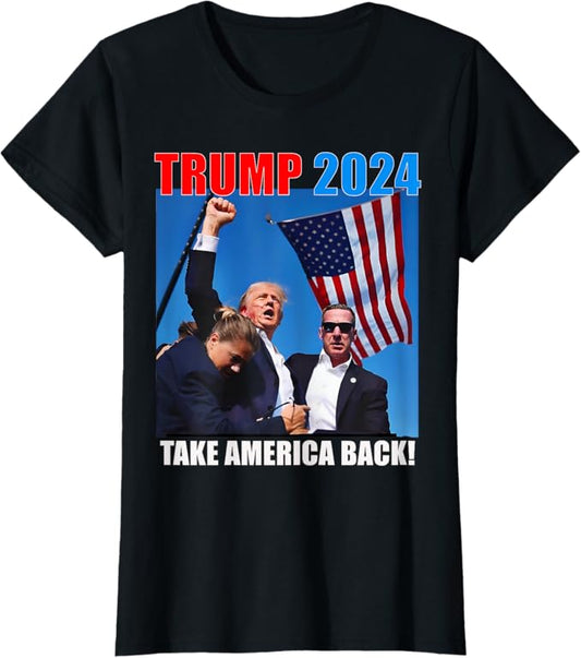 Donald Trump 2024 Take America Back American Flag Patriotic T-Shirt (Woman)