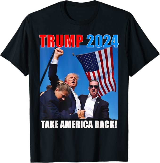 Donald Trump 2024 Take America Back American Flag Patriotic T-Shirt (Men)