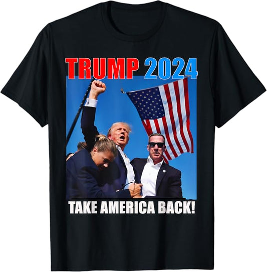 Donald Trump 2024 Take America Back American Flag Patriotic T-Shirt (Men)