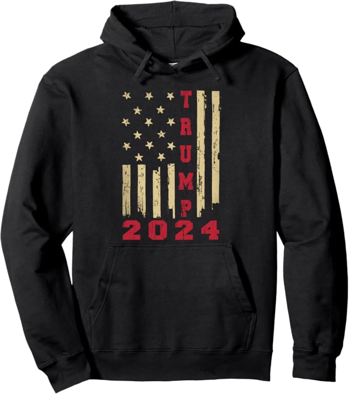 Vintage American Flag Trump 2024 Election Gifts Men Women Pullover Hoodie