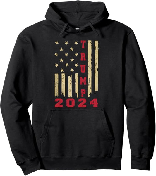 Vintage American Flag Trump 2024 Election Gifts Men Women Pullover Hoodie