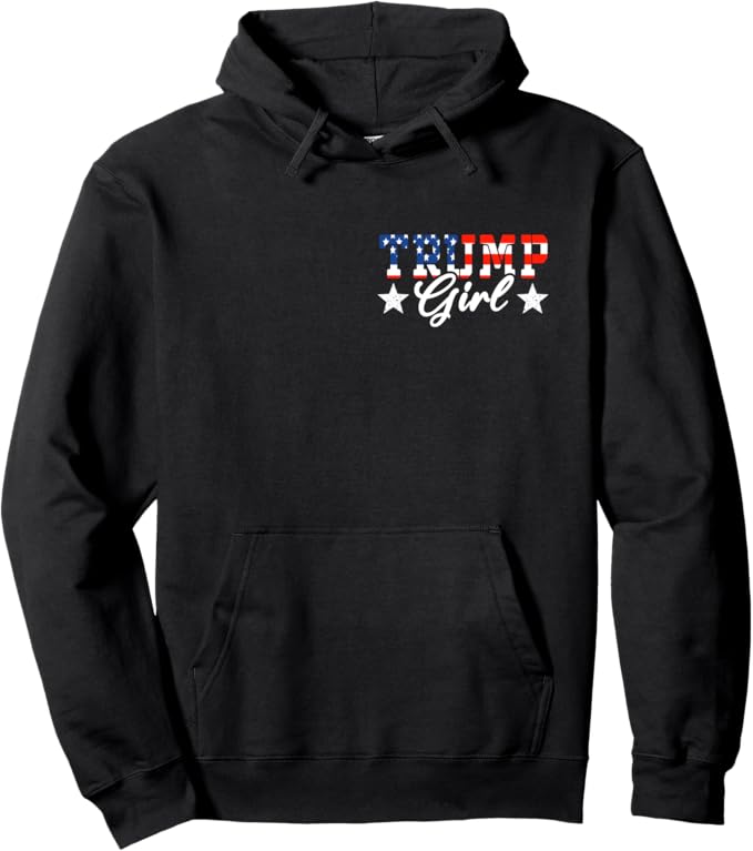 Trump Girl (On Back) Trump Girl No Apologies MAGA Messy Buns Pullover Hoodie