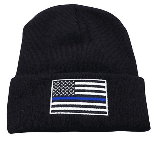 Thin Blue Line USA Flag Knit Skull Cap Hat Beanie Support Police Law Enforcement