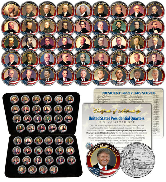 ALL 46 United States PRESIDENTS Full Coin Set Colorized DC Quarters w/Box & COA